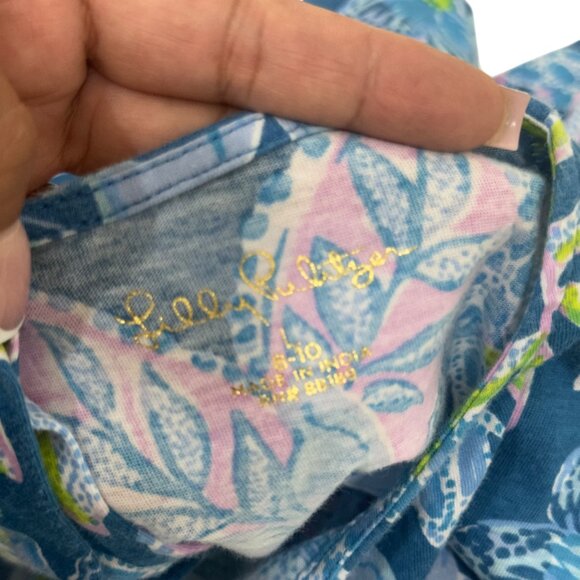 Lilly Pulitzer Girl Floral Romper Size L(8-10) Blue Green Pink 100% Cotton - Picture 3 of 9